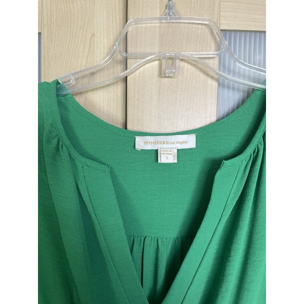 Monteau‎ Los Angeles Kelly Green Puff Sleeve Dress Women’s Sz S Beach Casual - Picture 3 of 4